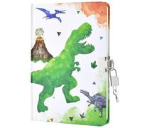 WERNNSAI Watercolour Dinosaur Diary for Boys - Luminous Notebook Gift for Children Travel Private Journals School Notebooks A5 Lined Memos Writing Drawing Notepad with Lock and Keys