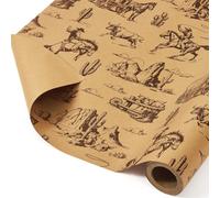 WERNNSAI Western Cowboy Wrapping Paper - 1 Roll 17”x 16.4 ft Kraft Retro Wild West Town Gift Wrap Roll for Men Boys Birthday Party Decorations Country Style