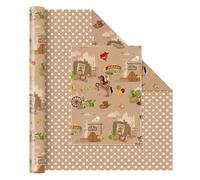 WERNNSAI Western Cowboy Wrapping Paper - 1 Roll Cowboy Gift Wrap for Men Boys Birthday Wrapping Paper Brown Farm Retro Wrap Paper for Birthday Present Decoration 43 cm x 10m
