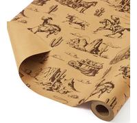 WERNNSAI Western Cowboy Wrapping Paper Roll 43cm x 10m Kraft Gift Wrap | Western Kraft Wrapping Paper for Boys Men Birthday Gift Wrap Vintage Wild West Design for Rodeo Cowboy Party Supplies