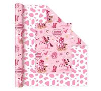 WERNNSAI Western Gift Wrapping Paper Roll - 1 Roll Pink Cowgirl Wrapping Paper Wild West Gift Wrap Reversible Cow Pattern Design for Kids Girls Birthday Western Cowgirl Theme Party 43cm X 10m