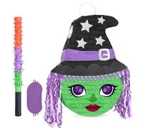 WERNNSAI Witch Pinata - Green Witch Pinata with Stick and Blindfold for Kids Birthday Party Games Magical Halloween Party Decorations Holiday Celebration