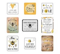 WERNNSAl Bee Signs Decoration - 9PCS Honey Bee Signs Posters Bumble Bee Hive Wall Plaque Decor Posters Garden Home Yard Happy Bee Day Wall Art Decor for Bee Keepers Lovers Bee Party Supplies