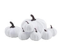 WERNZATT 7pcs Artificial Velvet Foam Fabric Pumpkins Decoration for Halloween Thanksgiving Fall Home Farmhouse Harvest Decor (White, Assorted Sizes)