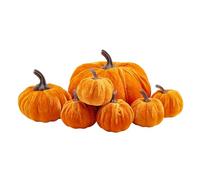 WERNZATT 7pcs Artificial Velvet Foam Fabric Pumpkins Decoration for Halloween Thanksgiving Fall Home Farmhouse Harvest Decor (Orange, Assorted Sizes)