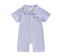 WERNZATT Baby Boy Golf Outfit Short Sleeve Golf Club Embroidery Romper Lapel Button-up Striped Polo Bodysuit Summer Jumpsuit (Blue, 0-3 Months)