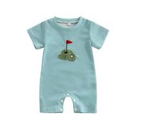 WERNZATT Baby Boy Golf Outfit Short Sleeve Golf Club Embroidery Romper Lapel Button-up Striped Polo Bodysuit Summer Jumpsuit (D Blue, 12-18 Months)