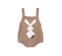 WERNZATT Baby Girl Boy Easter Bunny Romper Sleeveless Knitted Bodysuit Jumpsuit My 1st Easter Outfit Cute Summer Clothes (C Khaki, 0-3 Months)