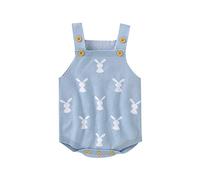 WERNZATT Baby Girl Boy Easter Bunny Romper Sleeveless Knitted Bodysuit Jumpsuit My 1st Easter Outfit Cute Summer Clothes (A Blue, 0-3 Months)