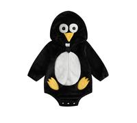 WERNZATT Baby Halloween Costumes Toddler Girl Boy Animal Cosplay Outfits Fuzzy Warm Funny Zip-Up Hooded Romper + Leg Warmers (Black Penguin, 0-3 Months)