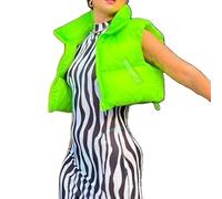 WERNZATT Cropped Puffer Vest for Women Winter Lightweight Zip Up Stand Collar Sleeveless Padded Gilet Warm Outerwear Jacket (Neon Green with Pockets, XL)