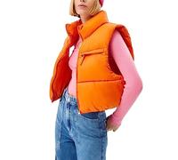WERNZATT Cropped Puffer Vest for Women Winter Lightweight Zip Up Stand Collar Sleeveless Padded Gilet Warm Outerwear Jacket (Women Cropped Puffer Vest Orange, L)