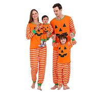 WERNZATT Family Matching Halloween Pajamas Bat Ghost Cat Pumpkin Print Long Sleeve Sleepwear for Family Couples Kids Holiday PJS Sets Homewear Loungewear (Kids, 5-6 Years, I Orange)