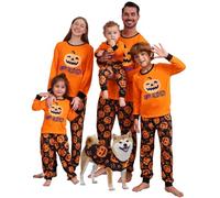 WERNZATT Family Matching Halloween Pajamas Bat Ghost Cat Pumpkin Print Long Sleeve Sleepwear for Family Couples Kids Holiday PJS Sets Homewear Loungewear (Dog, L, H Orange)