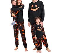 WERNZATT Family Matching Halloween Pajamas Bat Ghost Cat Pumpkin Print Long Sleeve Sleepwear for Family Couples Kids Holiday PJS Sets Homewear Loungewear (Men, M, B Black)