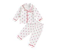 WERNZATT Kids Baby Boy Girl 2-Piece Pajama Set Toddler Long Sleeve Button Down Top Pants Satin Loungewear Sleepwear Nightwear (C White Strawberry, 12-18 Months)