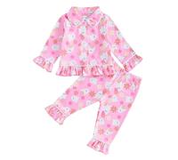 WERNZATT Kids Baby Boy Girl Halloween Clothes 2 Piece Satin Pajamas Set Long Sleeve Button Down Shirts Tops Pants Lounge PJS Sleepwear Nightwear Homewear (A Pink, 18-24 Months)