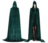 WERNZATT Long Hooded Cloak Velvet Cape Witch Costume Halloween Costumes for Women Men Witch Costume Vampire Cloak Wizard Robe (Green, One Size)