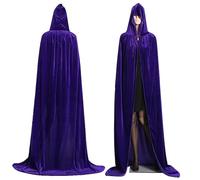 WERNZATT Long Hooded Cloak Velvet Cape Witch Costume Halloween Costumes for Women Men Witch Costume Vampire Cloak Wizard Robe (Purple, One Size)