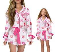 WERNZATT Mommy and Me Matching Pajama Set Long Sleeve Button Shirt Tops Tie-up Bow Ruffled Shorts Pjs Sets Valentine's Day Loungewear (Girls, 3 Years, A Pink)