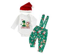 WERNZATT My 1st Christmas Baby Boy Outfit Letter Print Long Sleeve Bowtie Romper Suspender Pants Overalls Fall Winter Clothes (Colorful, 12-18 Months)