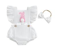 WERNZATT My First Easter Baby Girl Outfit Newborn Rabbit Sleeveless Overalls Romper Baby Girl Bunny Carrot Embroidery Clothes (N White, 6-12 Months)