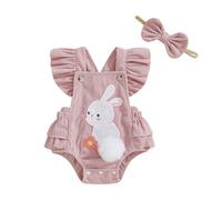 WERNZATT My First Easter Baby Girl Outfit Newborn Rabbit Sleeveless Overalls Romper Baby Girl Bunny Carrot Embroidery Clothes (C Pink, 12-18 Months)