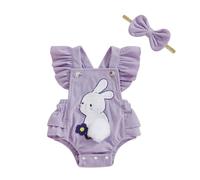 WERNZATT My First Easter Baby Girl Outfit Newborn Rabbit Sleeveless Overalls Romper Baby Girl Bunny Carrot Embroidery Clothes (C Purple, 6-9 Months)