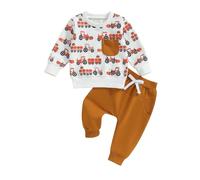 WERNZATT Toddler Baby Boy Girls Halloween Outfit Ghost/Pumpkin Long Sleeve Sweatshirt Top Pants 2Pcs Fall Winter Clothes Set (Tractor&Pumpkin Brown, 3-6 Months)