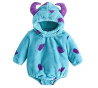 WERNZATT Toddler Baby Girls Boys Cartoon Animal Costume Flannel Hooded Romper Funny Halloween Carnival Cosplay Outfits (Blue Monster Romper, 9-18 Months)