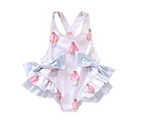 WERNZATT Toddler Baby Girls One Piece Ruffles Swimsuit Floral Sleeveless Strap Backless Bathing Suit Bowknot Summer Swimwear (E White, 18-24 Months)