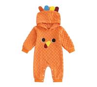 WERNZATT Toddler Baby Turkey Costume Infant Girl Boy Thanksgiving Clothes Long Sleeve Animal Plush Hooded Fleece Jumpsuit Fall Clothes (Orange, 3-6 Months)