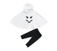 WERNZATT Toddler Girl Boy Halloween Outfits Ghost Costume Hood Cloak Tops with Solid Color Pants 2Pcs Fall Clothes Set (A White, 4-5T)