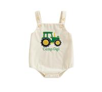 WERNZATT Western Baby Boy Girl Clothes Corduroy Romper Farm Animal Embroidery Straps Overalls Infant Summer Country Outfits (Tractor Green, 3-6 Months)