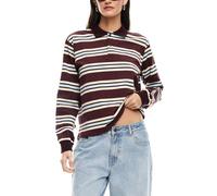 WERNZATT Women Long Sleeve Polo Sweatshirts Colorblock Striped Lapel Neck Drop Shoulder Pullover Shirts Cute Y2K Fall Outfit (A Coffee, M)