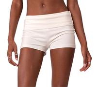 WERNZATT Women Y2K Fold Over Lounge Shorts Low Waist Fitted Pajama Shorts Casual Micro Pjs Bottom Cute Foldable Yoga Shorts (White, L)
