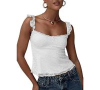 WERNZATT Women's Y2k Lace Floral Fly Sleeve Cami Tops Sexy Sleeveless Open Back Tank Vest Summer Slim Fit Low Cut Camisole (White, L)