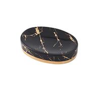 WEROFY Soap Dish Holder,SoapTray,Self-Draining Ceramic firing Soap Dish, Marble Gold Pattern Embellished Soap Holder, All-match Countertop Soap Saver Non-slip Bathroom Decor (Color : Black)