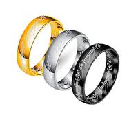 WEROFY women Adjustable Rings,anxiety ring,3pcs Fashion Black/Gold/silver Titanium Steel Lord of the Rings 6MM Men Rings Hip hop Rock Punk Party Rings Jewelry Gift (Size : 8)