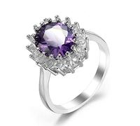 WEROFY women Adjustable Rings,anxiety ring,New Princess Diana William Created Amethyst Ring Wedding Engagement Rings For Women 925 Silver Fine Jewelry, 7