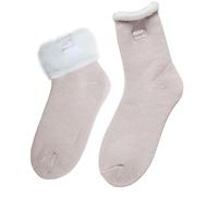 Werownsgso 2 Pairs Womens Wool Thermals Socks Wool Pile Lined Thick Warm Bed Socks Cute Knitted Women's Socks Secret Santa Xmas Gift For Mum Teenage Girls Her (Khaki)