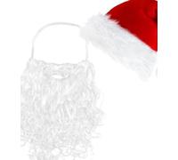 Werownsgso 2PCS Santa Hats and Santa Beard Christmas Hat White Beard for Adults Santa Cosplay Costume Set Christmas Costume Accessories for Men Women Christmas Party