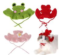 Werownsgso 3PCS Crochet Hats For Cats Soft and Adjustable Pet Hat Cute Cartoon Knit Cat Hat Fun Costume Headwear Suitable for Puppies Small Dogs for Parties Birthdays Christmas and Halloween（M)