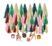 Werownsgso 45pcs Desktop Miniature Pine Tree Craft Ornaments With Deer And Gifts Wooden Base Christmas Tree Small Pine Tree Deco Table Decoration Suitable For Christmas DIY Handmade Party
