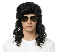 Werownsgso 80s Men's Wig Black Rocker Curly Wig Long Natural Wig Layered for Halloween Carnival Cosplay (Black-2)
