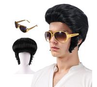 Werownsgso Men's Cosplay Wig, 50s Rock Legend Wig, Disco Set with Wig and Glasses, Funny Wig Party, Suitable for Halloween Cosplay Costumes, Carnival Costumes
