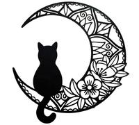 Werownsgso Metal Black Cat And Moon Wall Art Moon Phase Wall Art Cat Silhouette Hanging Decor Black Living Room Metal For Home Office Modern Studio (30cm Height)