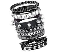 Werownsgso Pack of 4 Punk Studded Bracelets, Unisex Rivet Bracelets, Black Gothic Leather Bracelets, Adjustable Rock Bracelets, Cuff for Halloween, Carnival, Skirt, Costume Party