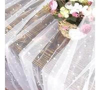 Werownsgso Pearl Tulle Tablecloth 80x300CM Tulle Mesh Veil Table Runner Sequined Glitter Wedding Table Decoration White