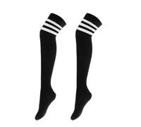 Werownsgso Women's Knee Stockings Fairy Striped Stockings Fairy Soft Sports Socks Over Knee Socks for Cosplay Sports, Black (White Stripe), One Size